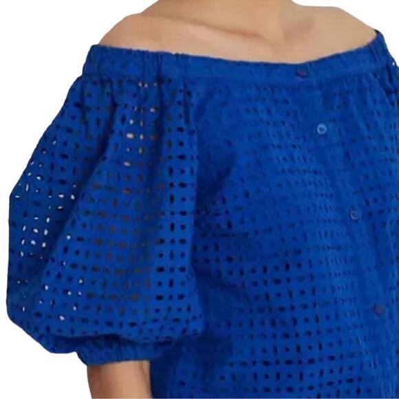 Lauren Ralph Lauren Eyelet Cotton Off The Shoulder Button Up Blouse SZ 3X Plus - Picture 2 of 5